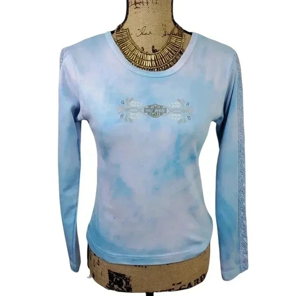 HARLEY Davidson long sleeve lace panel tie dye tee. Size small - Picture 1 of 8